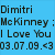 Static pixel art image with blue background displaying black text: 'Dimitri McKinney : I Love You 03.07.09. <3'