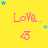 Yellow background with repeated pink 'Love' text and heart symbols, surrounded by blue and green stars in a pattern
