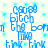 Blue pixelated text on a light blue background with repeated patterns of 'carrot', 'bitch', 'the', 'bomb', 'map', and 'tink' in various arrangements