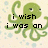 Green octopus with eight tentacles on light background with blue dots, displaying pixelated text in three