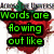 Green pixelated text on a red and white background with a green leafy top, arranged in a of four showing sequential text changes
