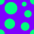 Four quadrants of pixelated polka dots in purple, light purple, pink, and cyan on a solid background.
