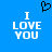 Blue background with white text "I LOVE YOU" and a black pixelated heart symbol above the left side of the text.