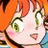 Anime-style character with orange hair and green eyes, side profile view with open mouth and blush, next to black background with white text.