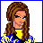 A 4x4 contact sheet of pixel art frames showing a cheerleader character and text about sports, with visible animation changes across sampled frames.