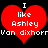 Two identical red heart-shaped icons with white text reading "I like Ashley Van dixhorr" on a black background.