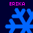 Four blue pixelated snowflakes arranged in a on dark background with pink text "ERIKA" above and below each snowflake