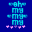 Pixelated cyan text "oh my" repeated vertically with pink and purple asterisks below on a solid blue background.