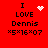 Red background with black text reading "I LOVE Dennis" and "*5*16*07"; four distinct pixelated heart animations above the text.