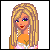 Pixel art of a blonde woman with green eyes and red lips, wearing a pink top and pearls, with text reading "love me for me" and "I'm confident in this skin".