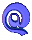 A blue @ symbol icon shrinks from full size to a tiny dot , maintaining consistent 3D rendering and color gradient