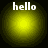Four yellow circular icons with white 'hello' text at top, arranged in a on black background