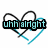 Pixelated icon with cyan text 'uhh alright' on black background, overlaid by a heart-shaped outline in gray and cyan.
