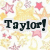 Animated icon with repeated 'Taylor!' text and star patterns in pink, yellow, and white.