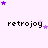 Pixelated text 'retrojoy' repeated four times on a light purple background with scattered small stars in varying shades of purple.