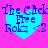 A static image shows four identical blue hearts on a pink background with text reading "The Click Five" and "Rokz <3" in blue pixelated font.