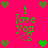 A bright pink background features green and brown pixelated hearts, with the phrase "I love you" in green text repeated four times.