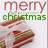 Pixelated holiday-themed icon with 'merry' in red and 'christmas' in green text above a blurred gift box.