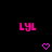 Two identical pink pixelated 'LYL' text icons with a small heart icon below each, displayed side-by-side on black background.