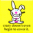 Pixelated bunny icon with white body, gray limbs, pink chest and eye accents on yellow background.