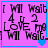 Pixelated text on a pink background with blue borders and small heart symbols, showing repeated phrases like "I Will Wait 4 u 2" and "LOVE me".