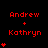 Red text 'Andrew + Kathryn' on black background with red heart symbols increasing in number across frames.