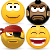 Four pixelated yellow emoji faces arranged in a 2x2 grid on gray background: top-left smiling, top-right stern with beard and mohawk, bottom-left pirate with eye patch, bottom-right laughing.