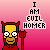 Pixelated character with yellow face, red horns, and pitchfork holding text 'I AM EVIL HOMER' on pink gradient background.