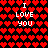 Pixelated red heart pattern background with white text "I LOVE YOU" in four quadrants, transitioning from bright to dark red hearts.