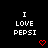 Black background with white text "I LOVE PEPSI" and red heart symbols in various states