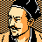 Pixelated static icon of a person with light skin tone, dark hair, and mustache against checkered background.