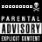 A 4x4 contact sheet of a pixelated animated icon featuring repeating "PARENTAL ADVISORY EXPLICIT CONTENT" text blocks with skull-and-crossbones symbols, displayed on a black background with gray transparency areas.