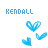 Blue pixelated text 'KENDALL' above three blue heart shapes on white background, all rendered in low-resolution digital style.