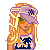 Pixel art avatar of a blonde woman with sunglasses, purple cap, and blue jeans, next to text reading 'I Love Rabbit' with star symbols.