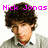 Pixelated image of a person with dark curly hair wearing a light-colored jacket over a collared shirt, with pink text reading "Nick Jonas" above the head.