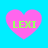 Four pink heart shapes with green text 'LEXI' on a bright blue background, each showing different pixelation levels.