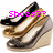 Pixelated high-heeled shoes with brown and white stripes, black straps, and pink text overlays reading 'Shoes??' on the left and 'A Lot of T' on the right.