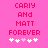 Pixelated pink background with red text reading 'CARIY AND MATT FOREVER' and five white/pink heart symbols below, showing two animation states.