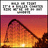 Pixelated image with a gradient background transitioning from dark red to orange and yellow, featuring a curved black line resembling a roller coaster track.