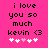 Pixelated text on bright pink background reads 'i love you so much kevin <3' with five white and light pink hearts below.