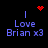 Pixelated blue text 'Love Brian x3' on black background with red heart and red dot cluster icons above text.