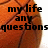Pixelated orange-brown background with black text reading 'my life any questions' in three lines.