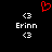 Red pixelated heart symbol above white text 'Erinn' flanked by left and right angle brackets on black background.