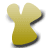 A yellow cartoon dress icon with a black outline and drop shadow on the left, next to scattered gray pixelated letters forming 'Alphabet087' on the right.