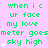 Pixelated green text on pink background with white hearts, repeating 'when i c ur face my love meter goes sky high' in three