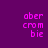 Four display pixelated text 'aber crom bie' in varying purple and magenta backgrounds with consistent text color and style
