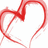 Red background with white text and a red heart outline; the image contains four distinct text blocks arranged in two