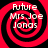 Four identical red and black spiral patterns with white text reading 'Future Mrs. Joe Jons' arranged in a on a solid black background