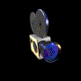 Animated 3D camera icon with heart-shaped top, rotating through multiple angles showing lens and body details against black background.