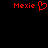 Red pixelated text 'Mexie' appears twice on a black background, with the left instance accompanied by a red heart symbol.